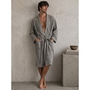 Men's 100% Organic Pima Cotton Robe S Garnet Hill Gray Peru Lightweight Flannel